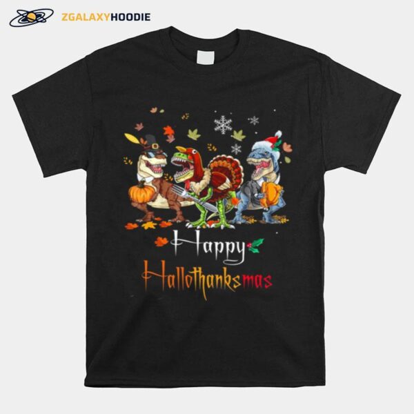 Dino T Rex Happy Hallothanksmas Halloween Christmas T-Shirt
