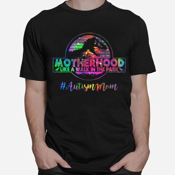 Dinosaur Motherhood Like A Walk In The Park Autism Mom Vintage T-Shirt