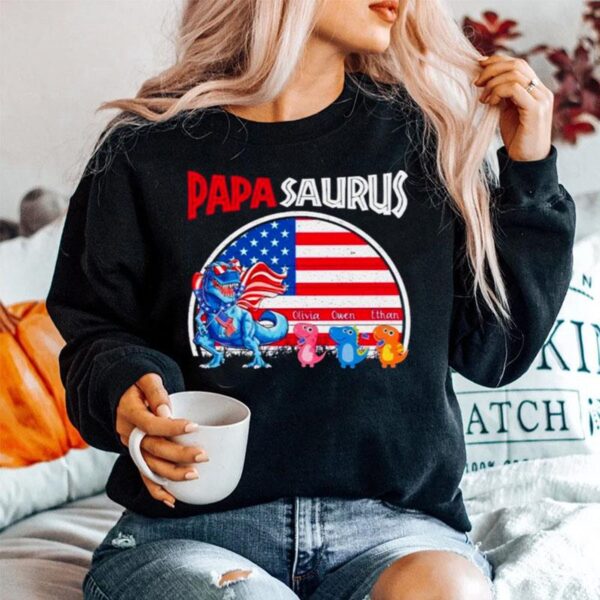 Dinosaur Papasaurus Olivia Owen Ethan American Flag Sweater