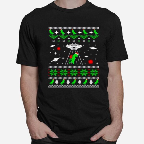 Dinosaur Ugly Christmas Alien Ufo T Rex T-Shirt