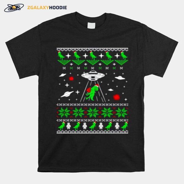 Dinosaur Ugly Christmas Alien Ufo T Rex T-Shirt