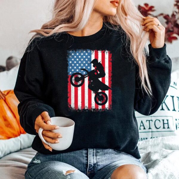 Dirt Bike American Flag Motocross Biker 4Th Of July Usa Flag T B0B45Nmmb7 Sweater