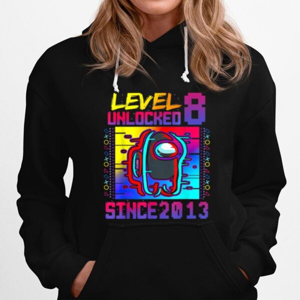 Disstressed Level 8 Unlocked Among With Us 8Th Birthday Hoodie