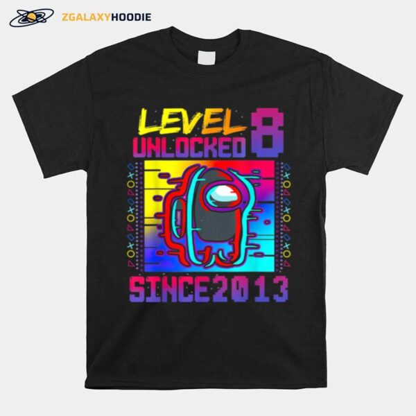 Disstressed Level 8 Unlocked Among With Us 8Th Birthday T-Shirt