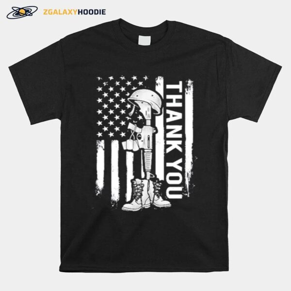 Distressed Memorial Day Flag Military Boots Dog Tags T-Shirt