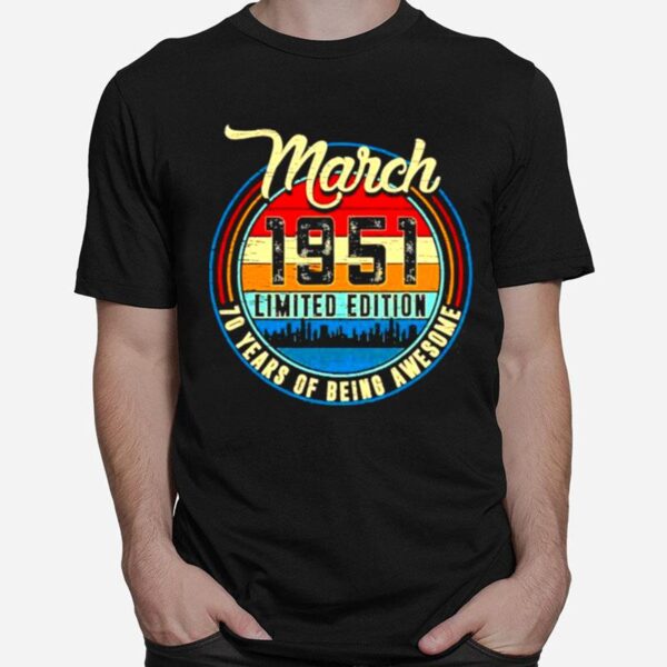 Distressed Retro March 1951 70Th Birthday T-Shirt