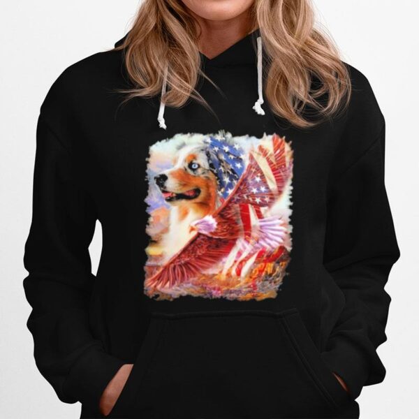 Eagle Australian Shepherd American Wings Happy 4Th Of July Hoodie