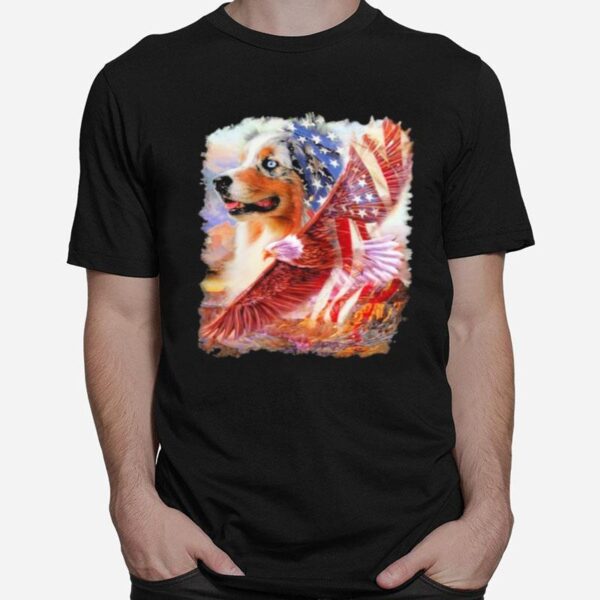 Eagle Australian Shepherd American Wings Happy 4Th Of July T-Shirt