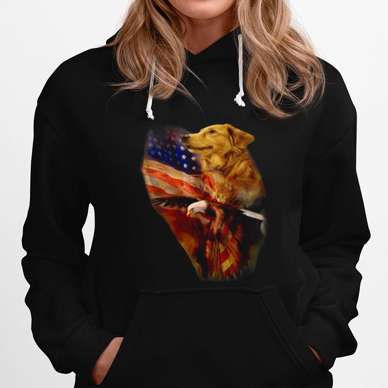 Eagle Cgolden Retriever American Wings Happy 4Th Of July Hoodie