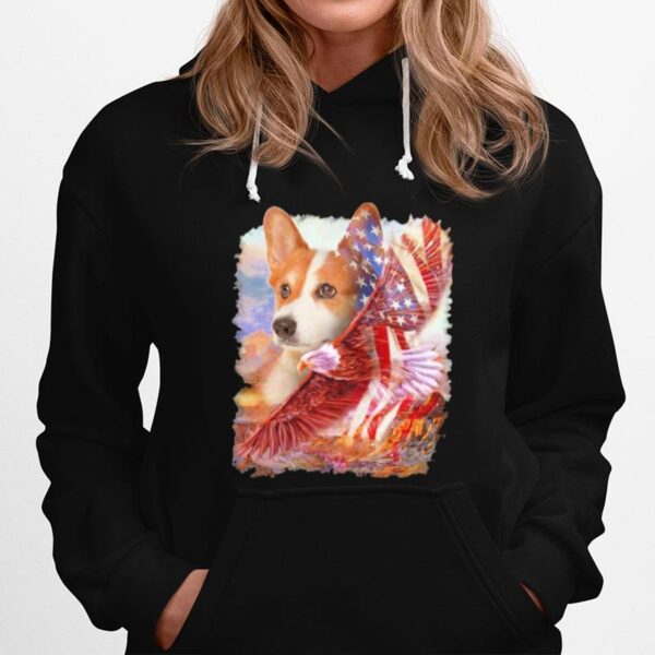 Eagle Corgi American Flag Wings Happy 4Th Of July Hoodie