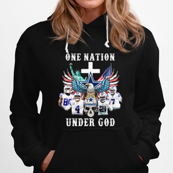 Eagle Holding Skull Dallas Cowboys One Nation Under God Signatures Hoodie