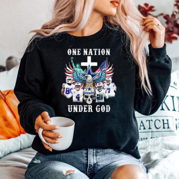 Eagle Holding Skull Dallas Cowboys One Nation Under God Signatures Sweater