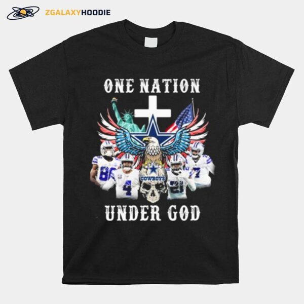 Eagle Holding Skull Dallas Cowboys One Nation Under God Signatures T-Shirt