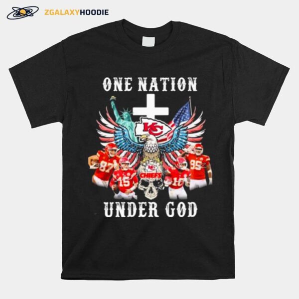 Eagle Holding Skull Kansas City Chiefs One Nation Under God Signatures T-Shirt