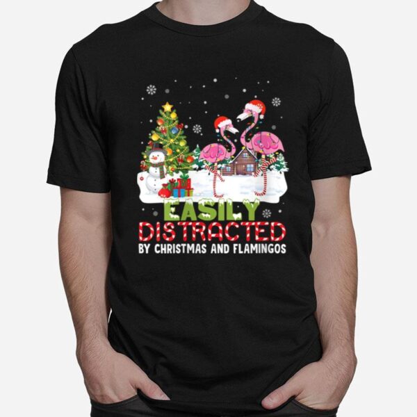 Easily Distracted By Christmas And Flamingo Noel Hat Dancing T-Shirt