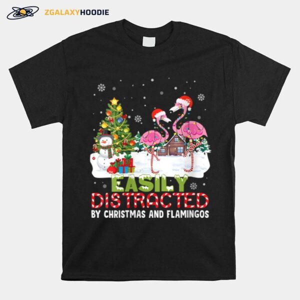 Easily Distracted By Christmas And Flamingo Noel Hat Dancing T-Shirt