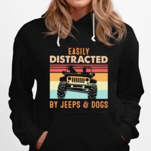 Easily Distracted By Jeeps And Dogs Vintage Retro Hoodie