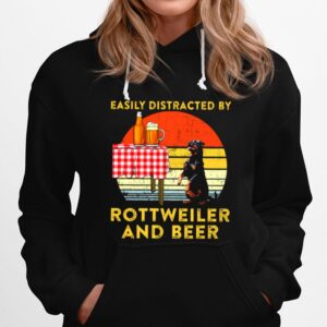 Easily Distracted By Rottweiler And Beer Vintage Hoodie