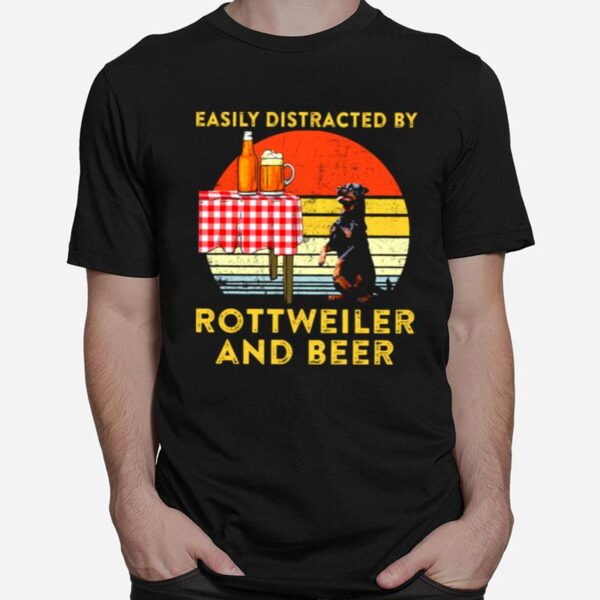 Easily Distracted By Rottweiler And Beer Vintage T-Shirt