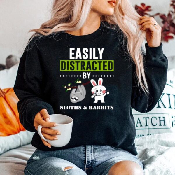 Easily Distracted By Sloths Lover Design Cute Rabbits Sweater