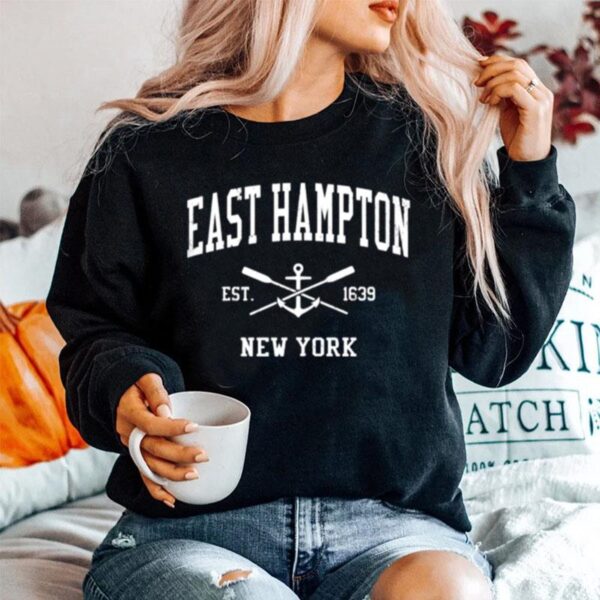 East Hampton Ny Vintage Crossed Oars Boat Anchor Sports Sweater