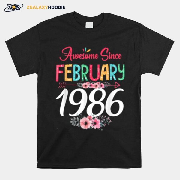 February Girl 1986 Floral 35Th Birthday 35 Years Old T-Shirt