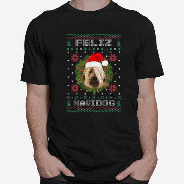 Feliz Navidog Briard Dog Santa Hat Ugly Christmas T-Shirt