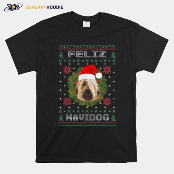 Feliz Navidog Briard Dog Santa Hat Ugly Christmas T-Shirt