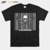Field Game Sticks Mask Barcode Player Lacrosse T-Shirt