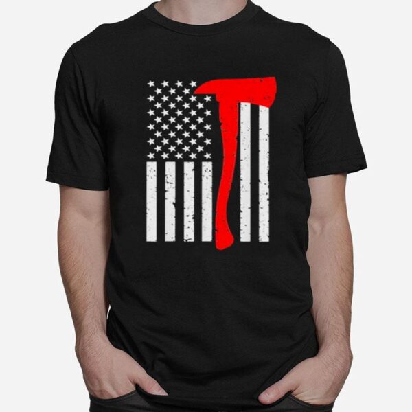 Firefighter American Flag Axe Thin Red T-Shirt