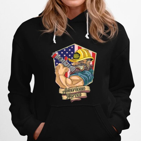 Firefighter Man Americans Heros Us Flag Hoodie