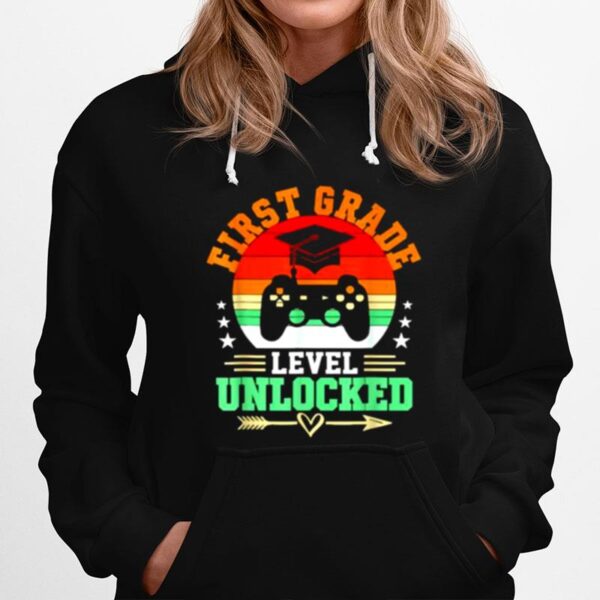 First Grade Level Unlocked Video Gamer Back To School Vintage Hoodie