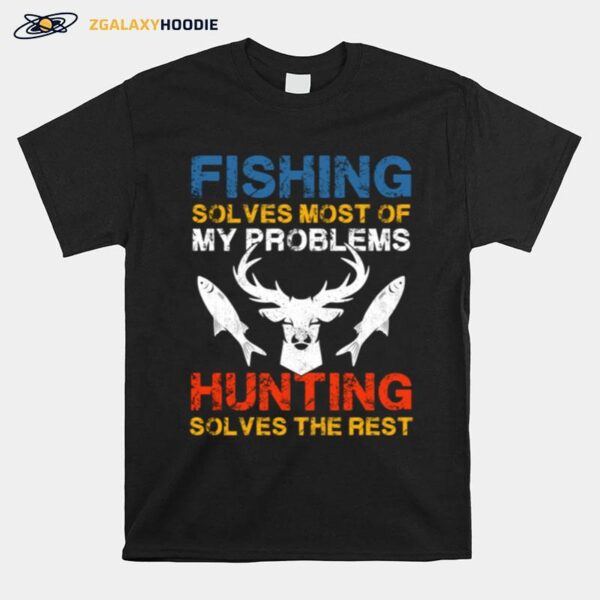 Fishing And Hunting Gift Christmas Humor Hunter Cool Funny Fishing T-Shirt