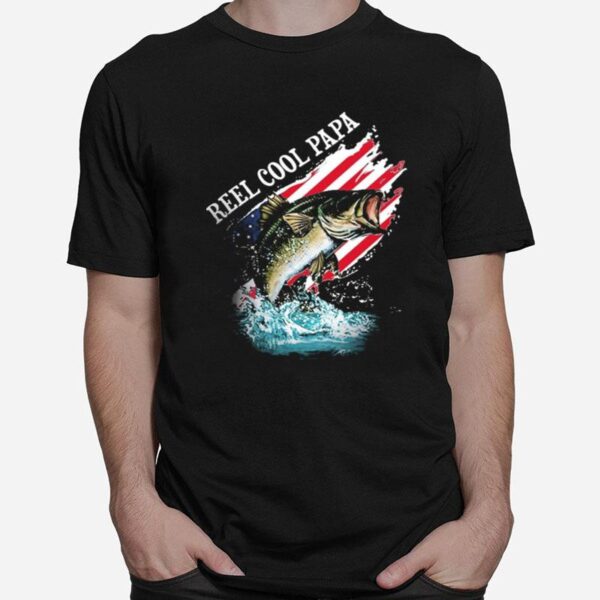 Fishing Reel Cool Papa American Flag T-Shirt