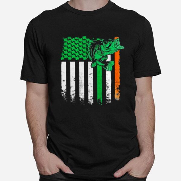 Fishing St Patricks Day Irish American Flag T-Shirt