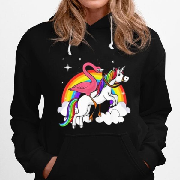 Flamingo Bird Riding Unicorn Magical Rainbow Hoodie