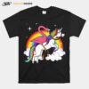 Flamingo Bird Riding Unicorn Magical Rainbow T-Shirt