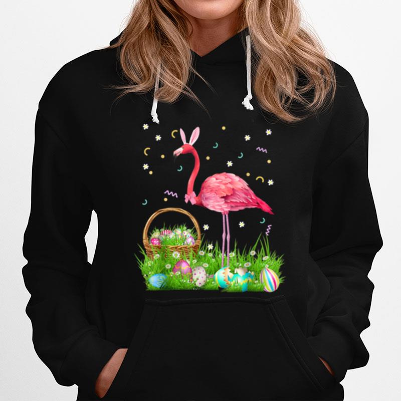 Flamingo Easter Day Bunny Ear Costume With Easter Basket Egg Hoodie