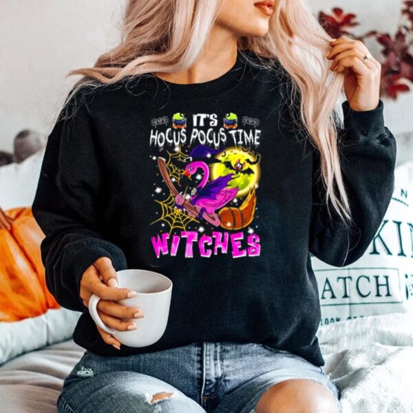 Flamingo Its Hocus Pocus Time Witches Halloween Sweater