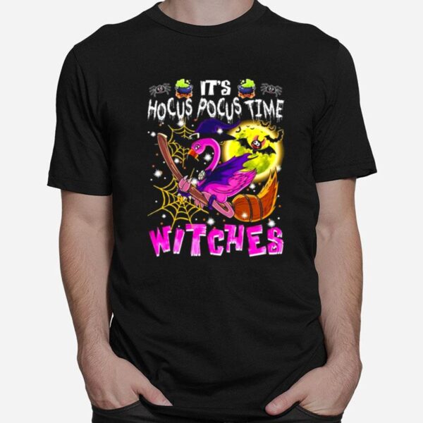 Flamingo Its Hocus Pocus Time Witches Halloween T-Shirt