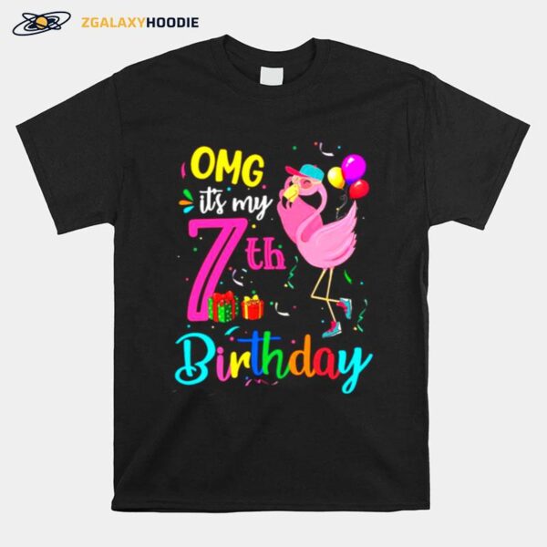 Flamingo Omg Its My 7Th Happy Birthday T-Shirt