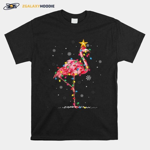 Flamingo Reindeer Hat Santa Christmas Lights Flamingo T-Shirt