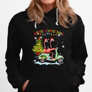 Flamingo Santa Hat Xmas Light Motobike Christmas Hoodie