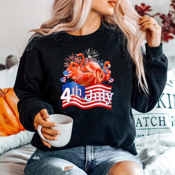 Flamingos We Love America Too Happy 4Th Of July American Flag Sweater