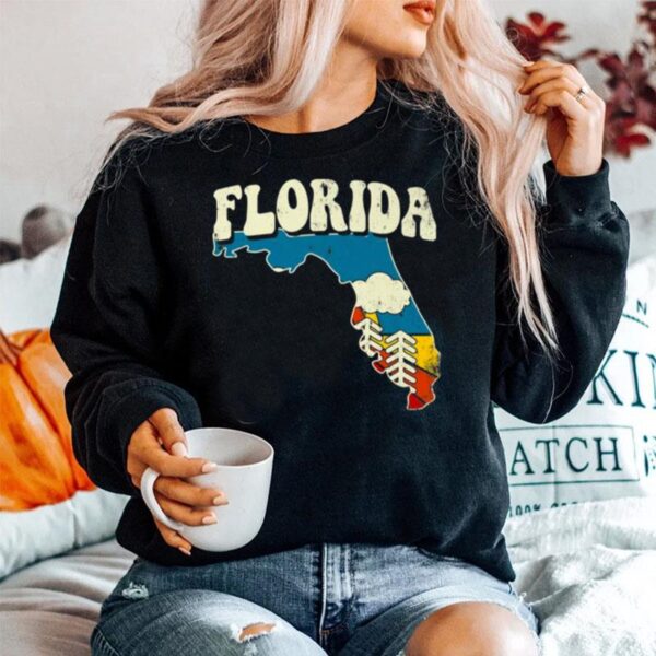 Florida Vintage State Rainbow Hippie Retro 70S Map Sweater