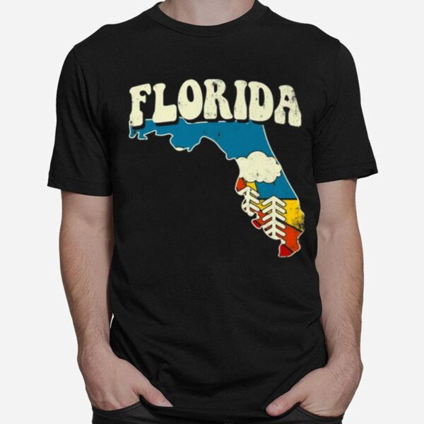 Florida Vintage State Rainbow Hippie Retro 70S Map T-Shirt