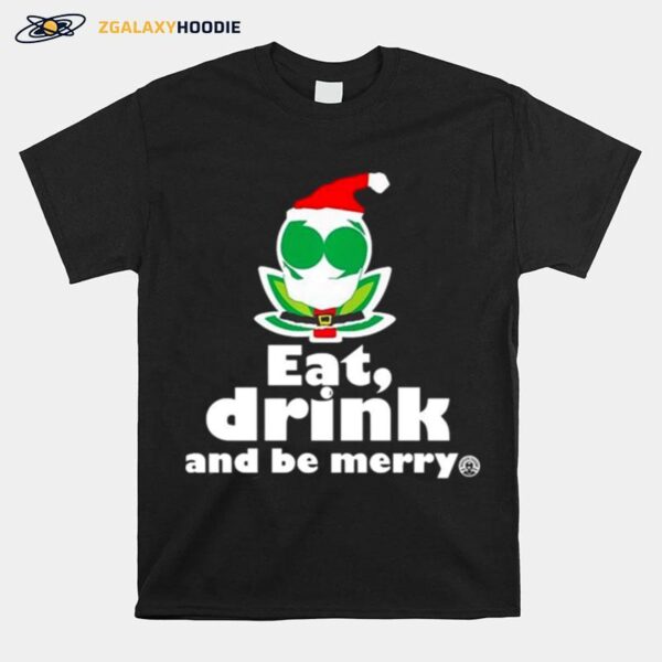 Flower Alien Santa Eat Drink And Be Merry T-Shirt