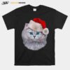 Fluffy Cat Wearing Santa Claus Hat On Christmas Holiday T-Shirt