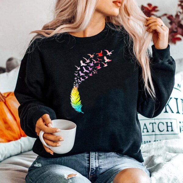 Flying Flock Of Birds Black Feather Art Bird Lovers Sweater