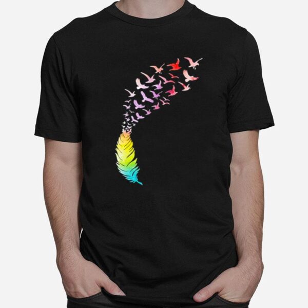 Flying Flock Of Birds Black Feather Art Bird Lovers T-Shirt